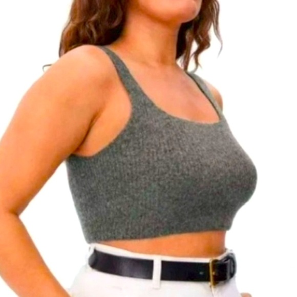 New Everlane Gray The Cozy Stretch Cropped Tank Wool Blend Size M - Picture 1 of 7